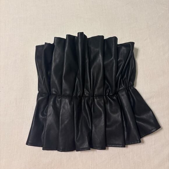 DO + BE Strapless Ruffle Leather Black Top Small - Picture 2 of 4